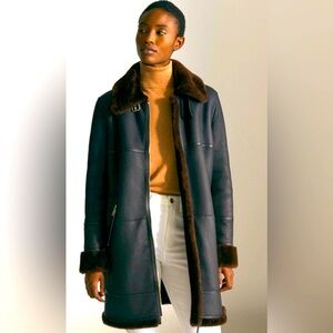 MASSIMO DUTTI LEATHER AND MOUTON JACKET & COAT